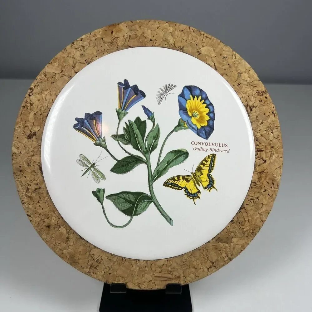 Set Of 2 Cork-backed Portmeirion Botanic Garden Tile Trivet Butterflies Flowers